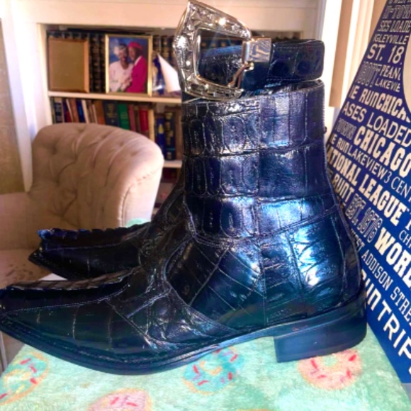 Mauri Black Dress Boots #44167 SZ10 with Black Gator Belt SZ42 main image 4